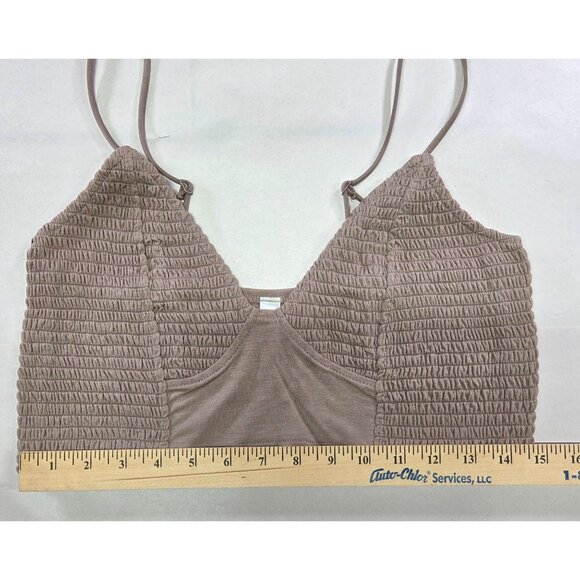 Zenana Smocked Bralette Top Spaghetti Straps Stretchy  Mocha/Taupe Women XL New - Picture 6 of 8
